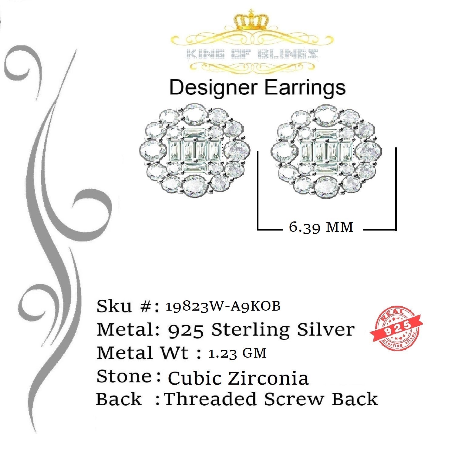 King of Blings- White 0.74ct Sterling Silver 925 Cubic Zirconia Women's Hip Hop Flower Earrings KING OF BLINGS