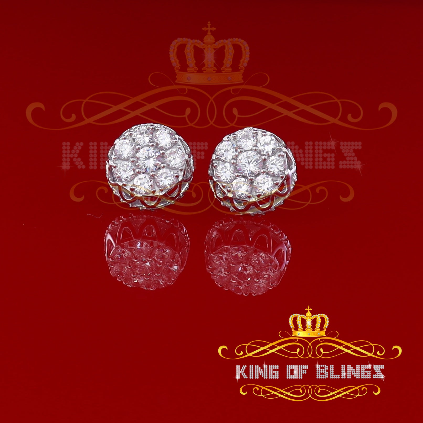 King of Blings- 3.28ct Cubic Zirconia 925 White Silver Women's & Men's Hip Hop Flower Earrings KING OF BLINGS