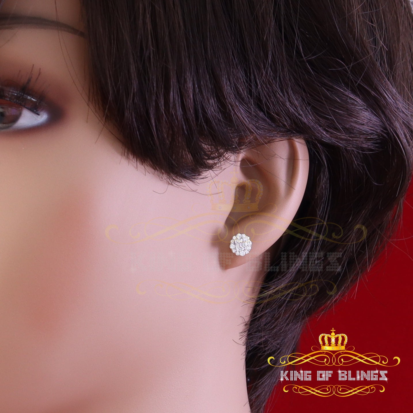 King of Bling's 925 Yellow Sterling Silver 0.74ct Cubic Zirconia Women's Hip Hop Flower Earrings KING OF BLINGS