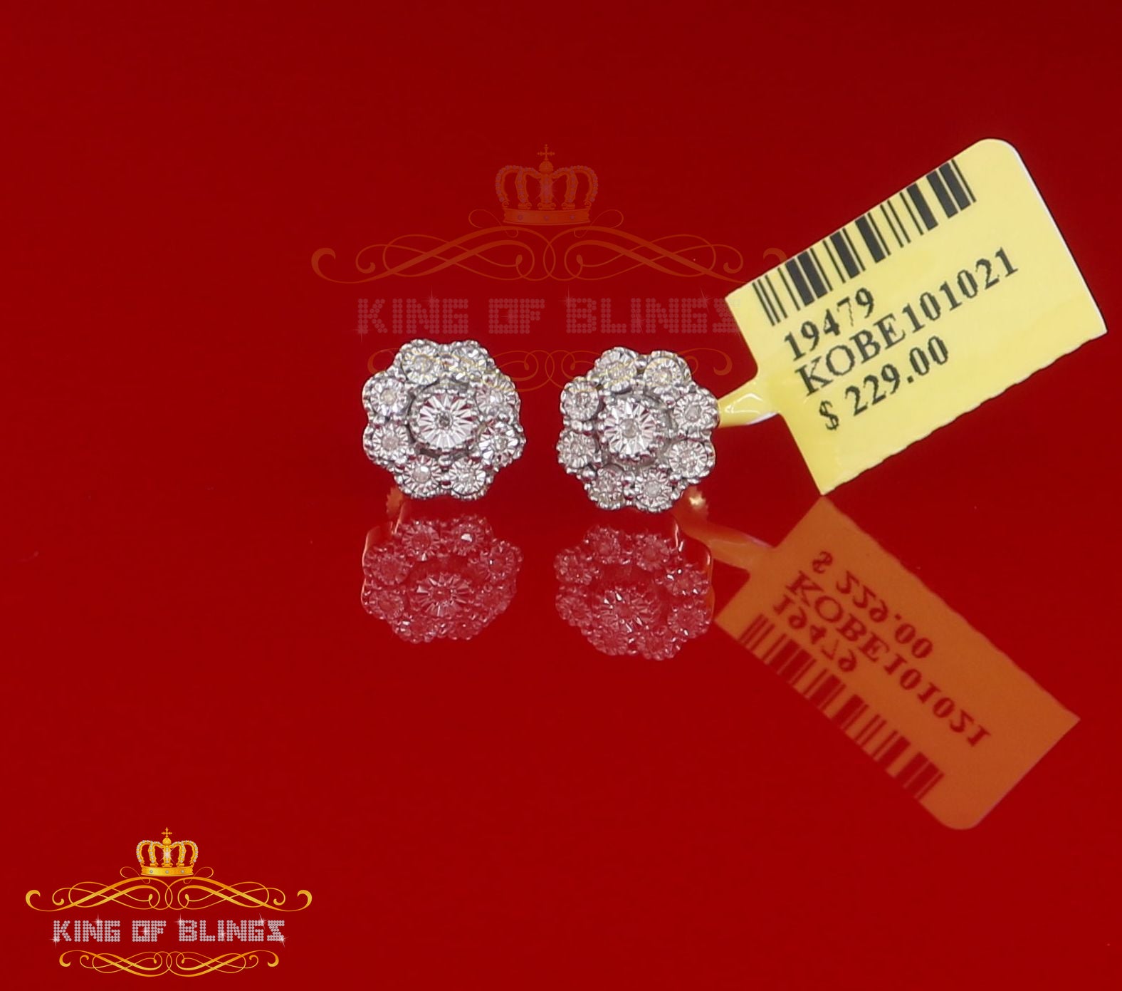 0.03ct Diamond 925 Sterling Silver Yellow Floral illusion Earrings For Men Women KING OF BLINGS
