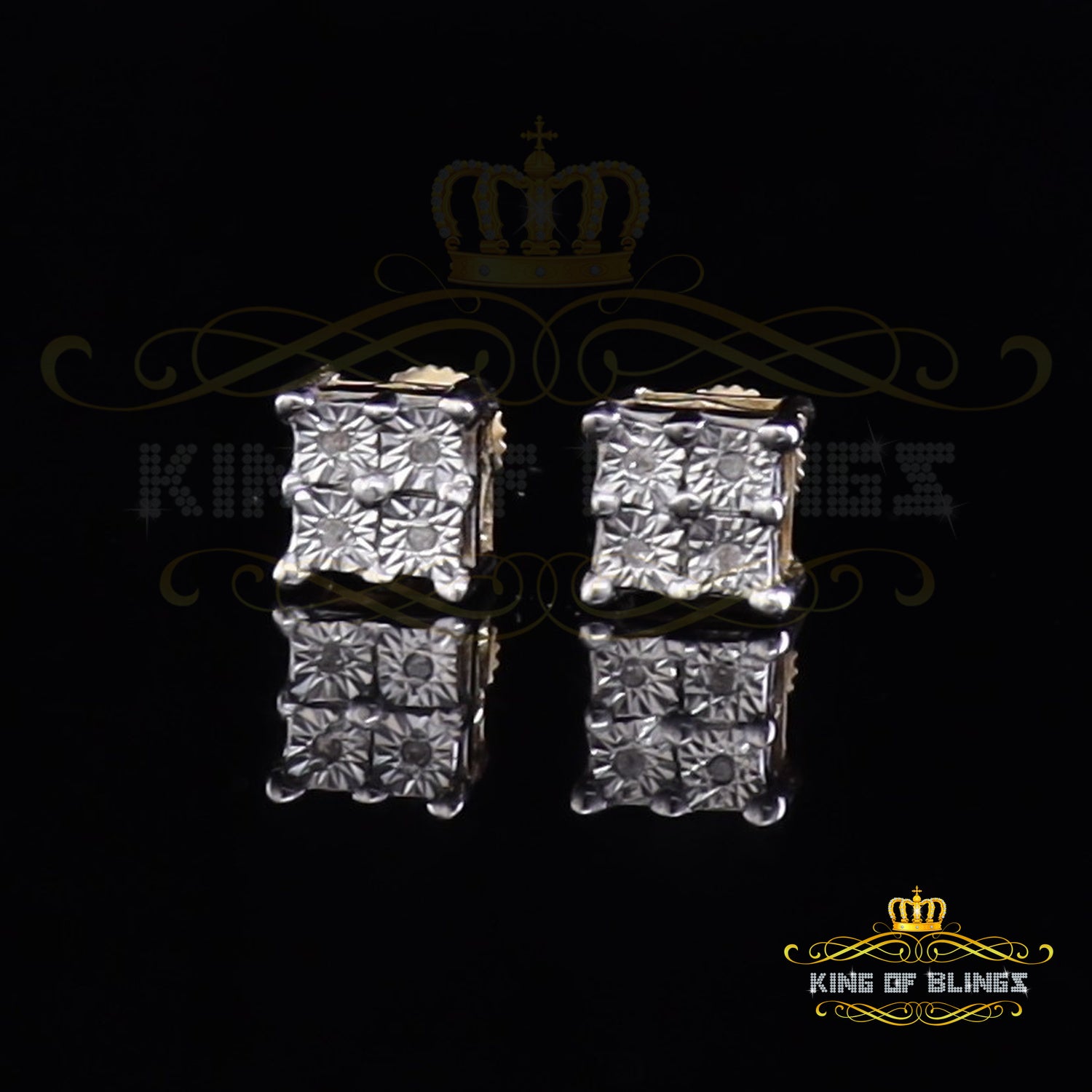 King of Blings-0.03ct Diamond Stud Earrings For Women Yellow 925 Sterling Silver Stud For Men KING OF BLINGS