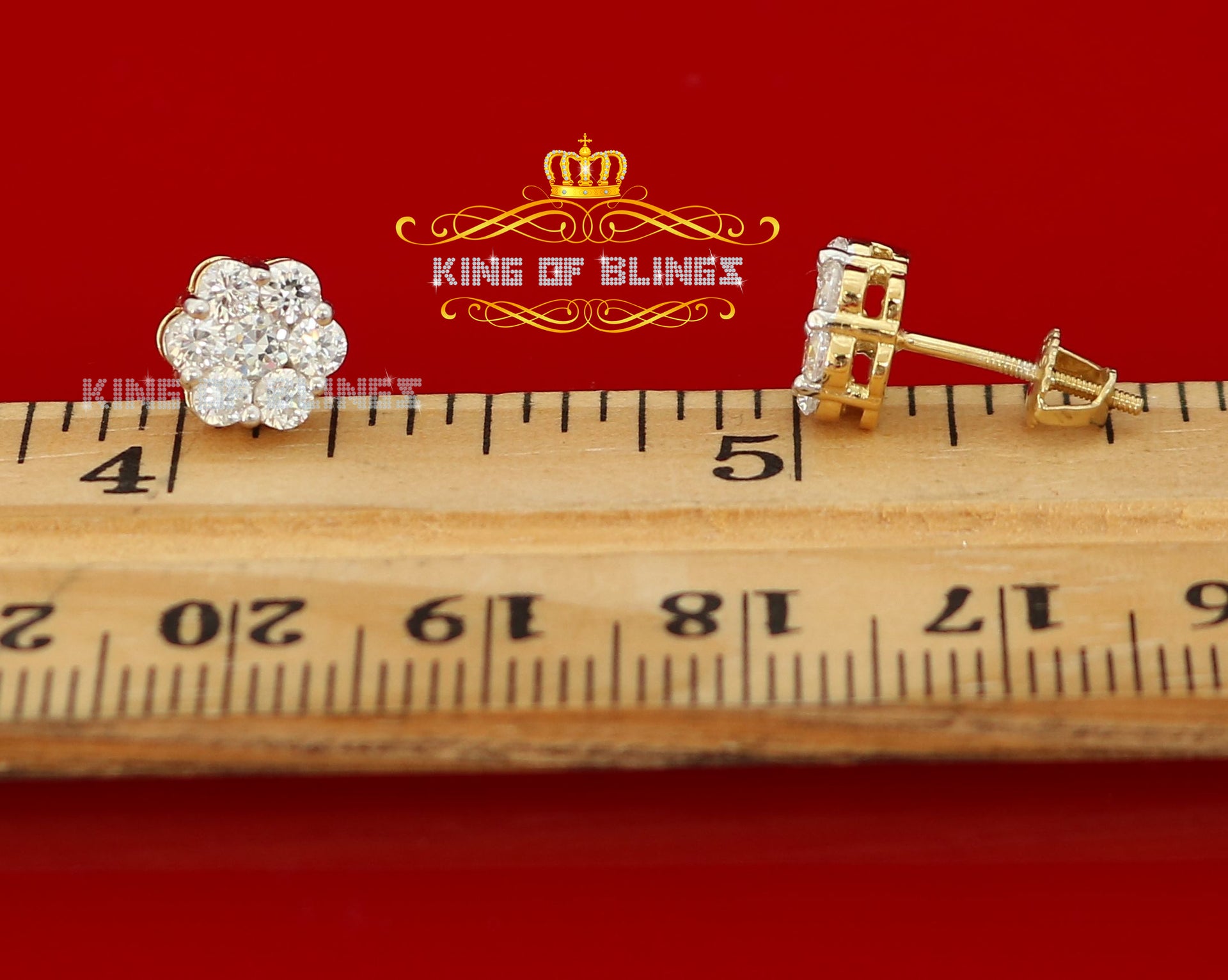 King of Bling's 925 Yellow Silver Sterling 2.06ct Cubic Zirconia Hip Hop Floral Women's Earrings KING OF BLINGS