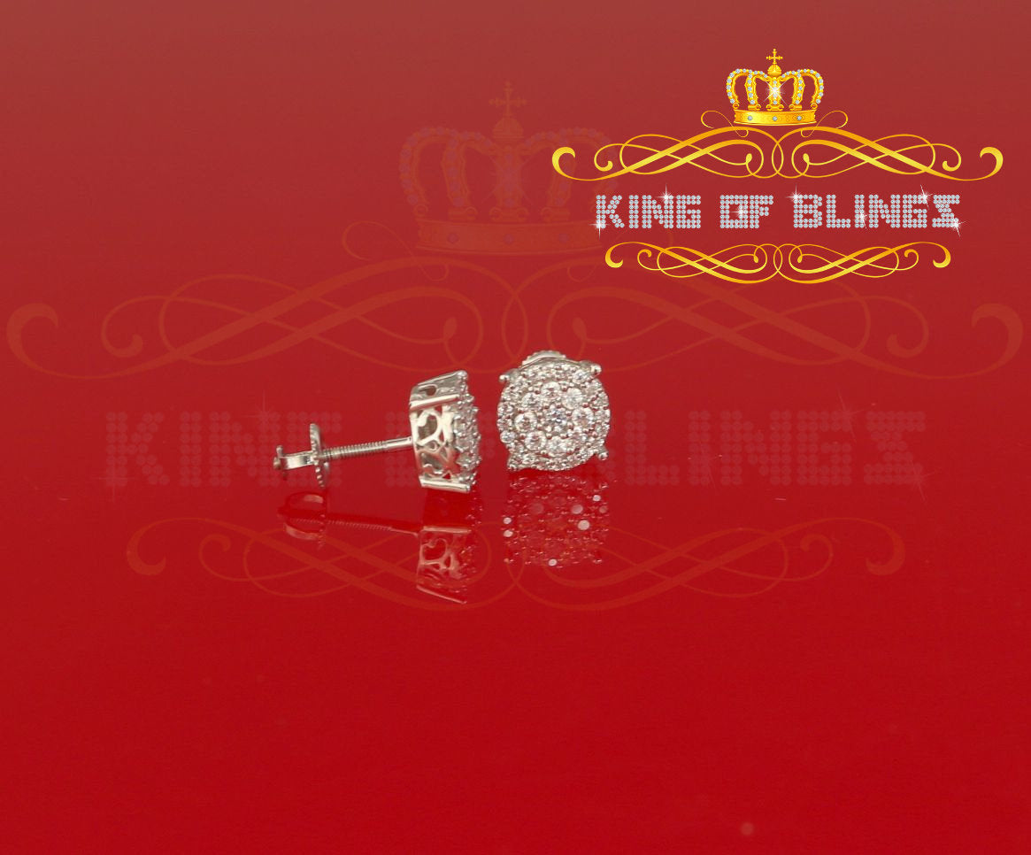 King of Blings- 925 White Sterling Silver 0.86ct Cubic Zirconia Round Women's Hip Hop Earrings KING OF BLINGS