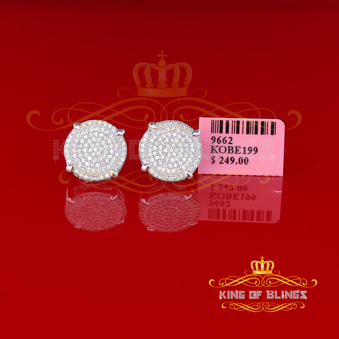King of Blings- Aretes Para Hombre 925 White Silver1.18ct Cubic Zirconia Round Women's Earrings KING OF BLINGS