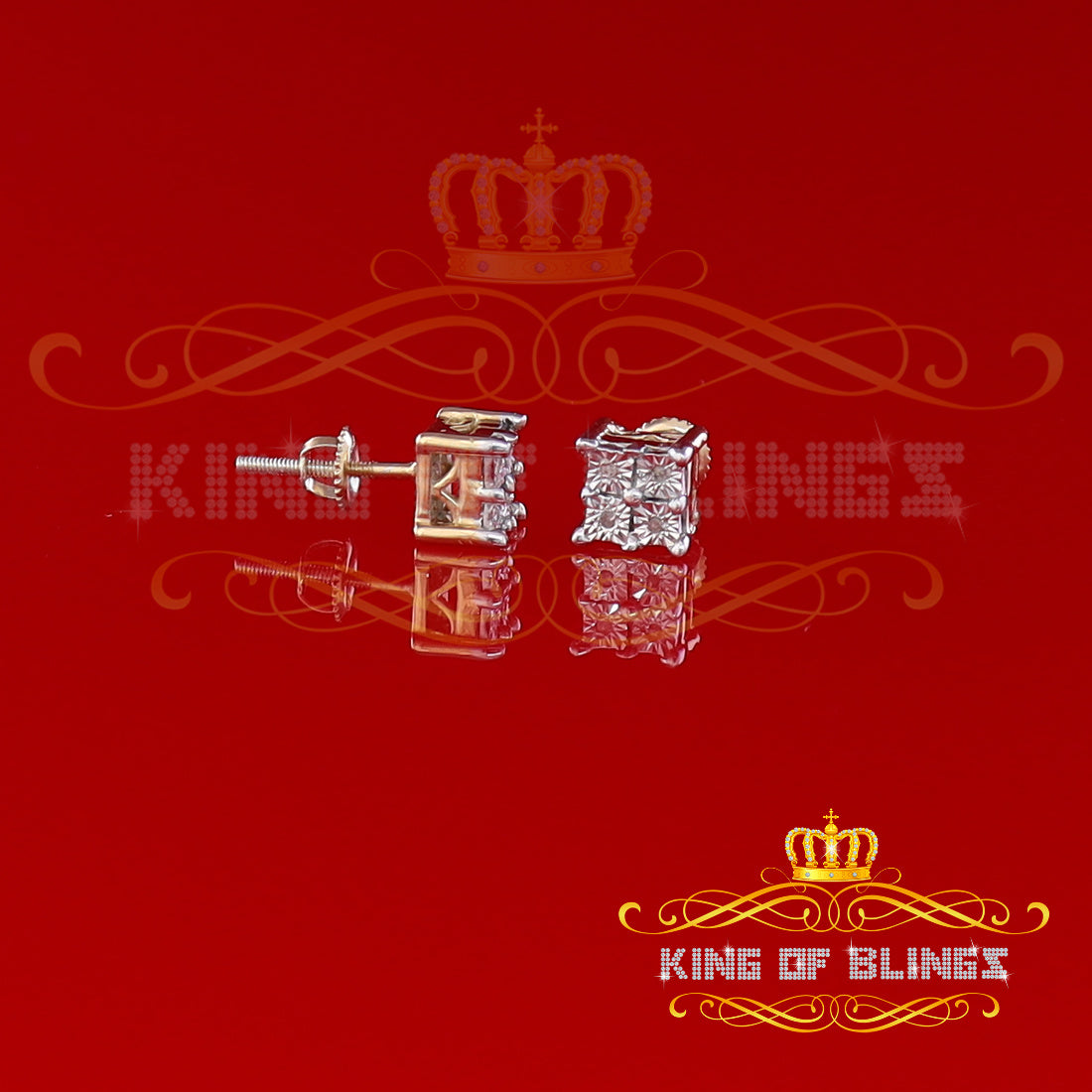 King of Blings-0.03ct Diamond Stud Earrings For Women Yellow 925 Sterling Silver Stud For Men KING OF BLINGS