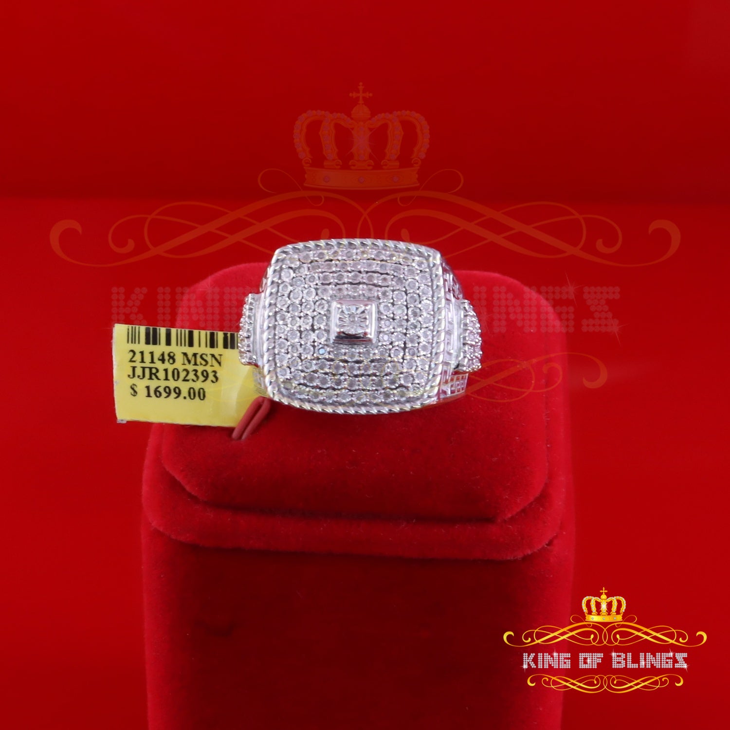 King Of Bling's Real 0.81ct Micro Pave Diamond Big Look 925 White Silver Ring Size 11 for Mens King of Blings