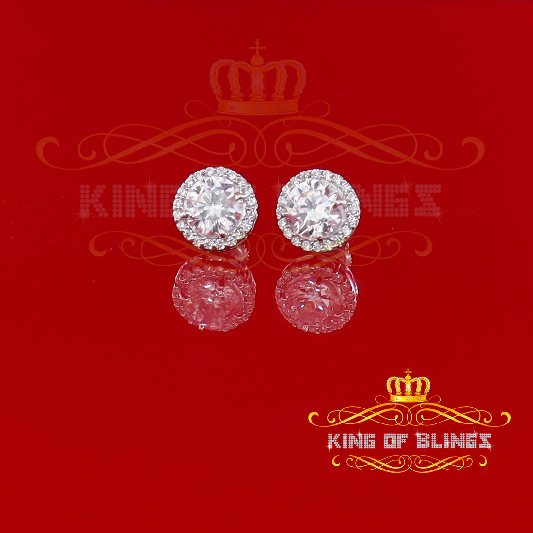 King of Blings- 925 White Silver 4.42ct Cubic Zirconia Women's & Men's Hip Hop Round Earrings KING OF BLINGS