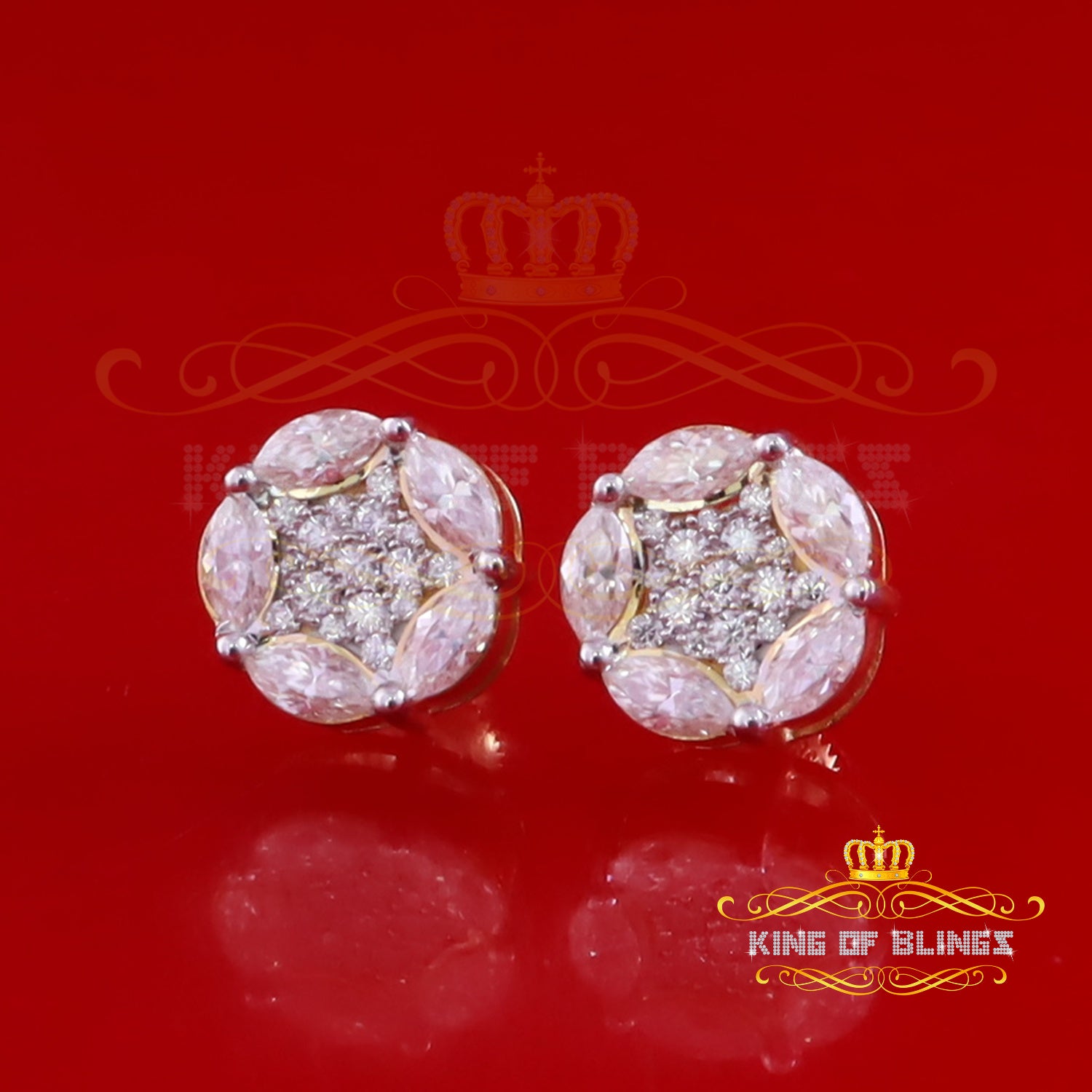 King  of Bling's 925 Sterling Silver Yellow Marquise Women Round Stud Earrings 3.00ct moissanite KING OF BLINGS