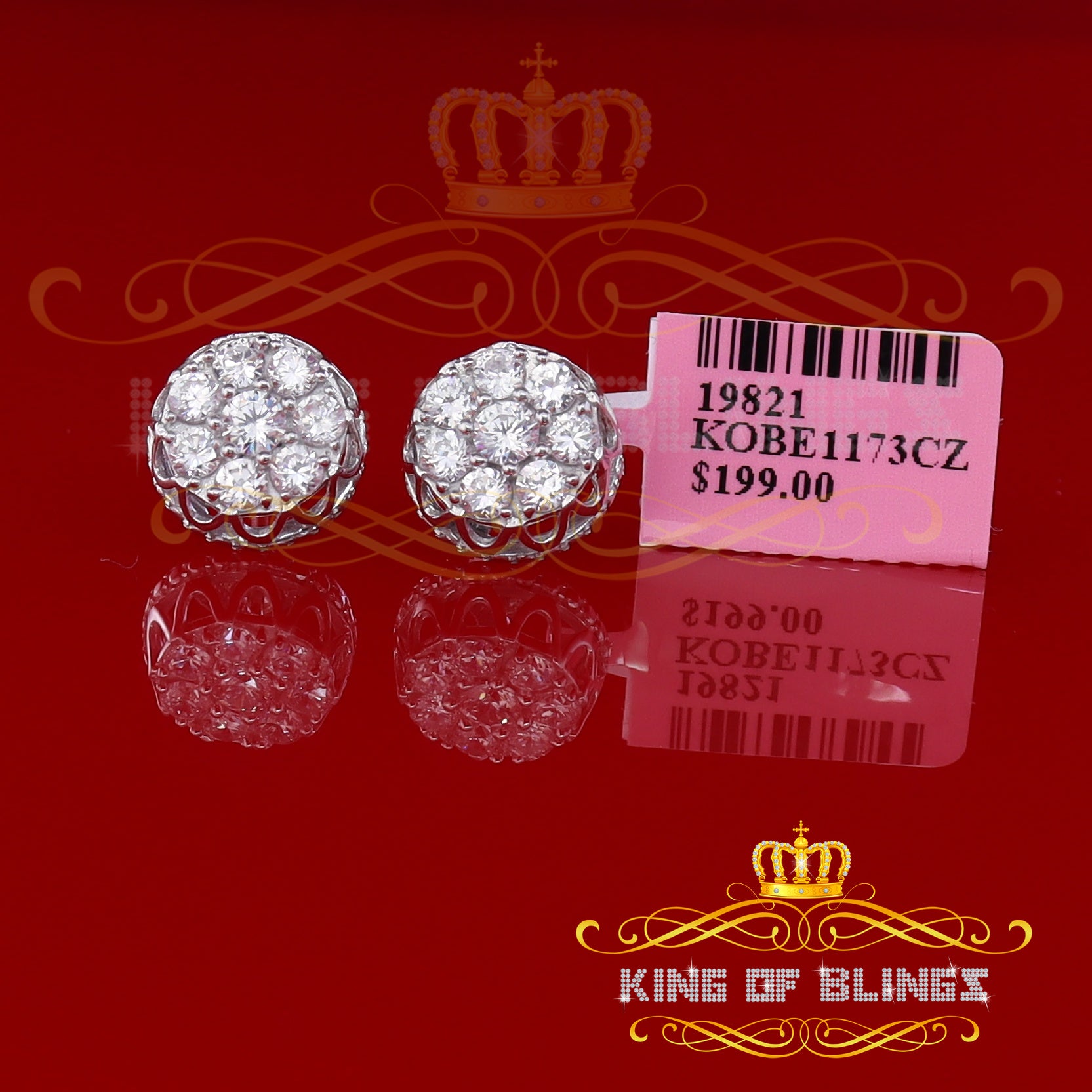 King of Blings- 3.28ct Cubic Zirconia 925 White Silver Women's & Men's Hip Hop Flower Earrings KING OF BLINGS