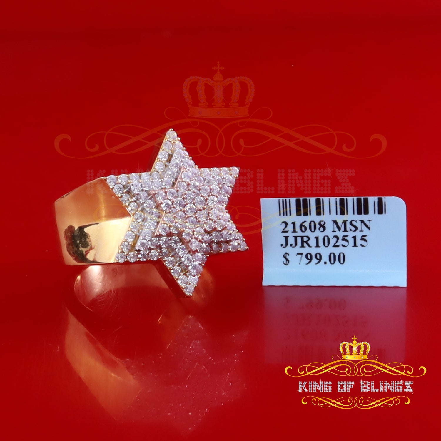King of Bling's 925 Moissanite Yellow Men's Six Pointed Star of David 2.50ct Silver Ring Size 9 KING OF BLINGS