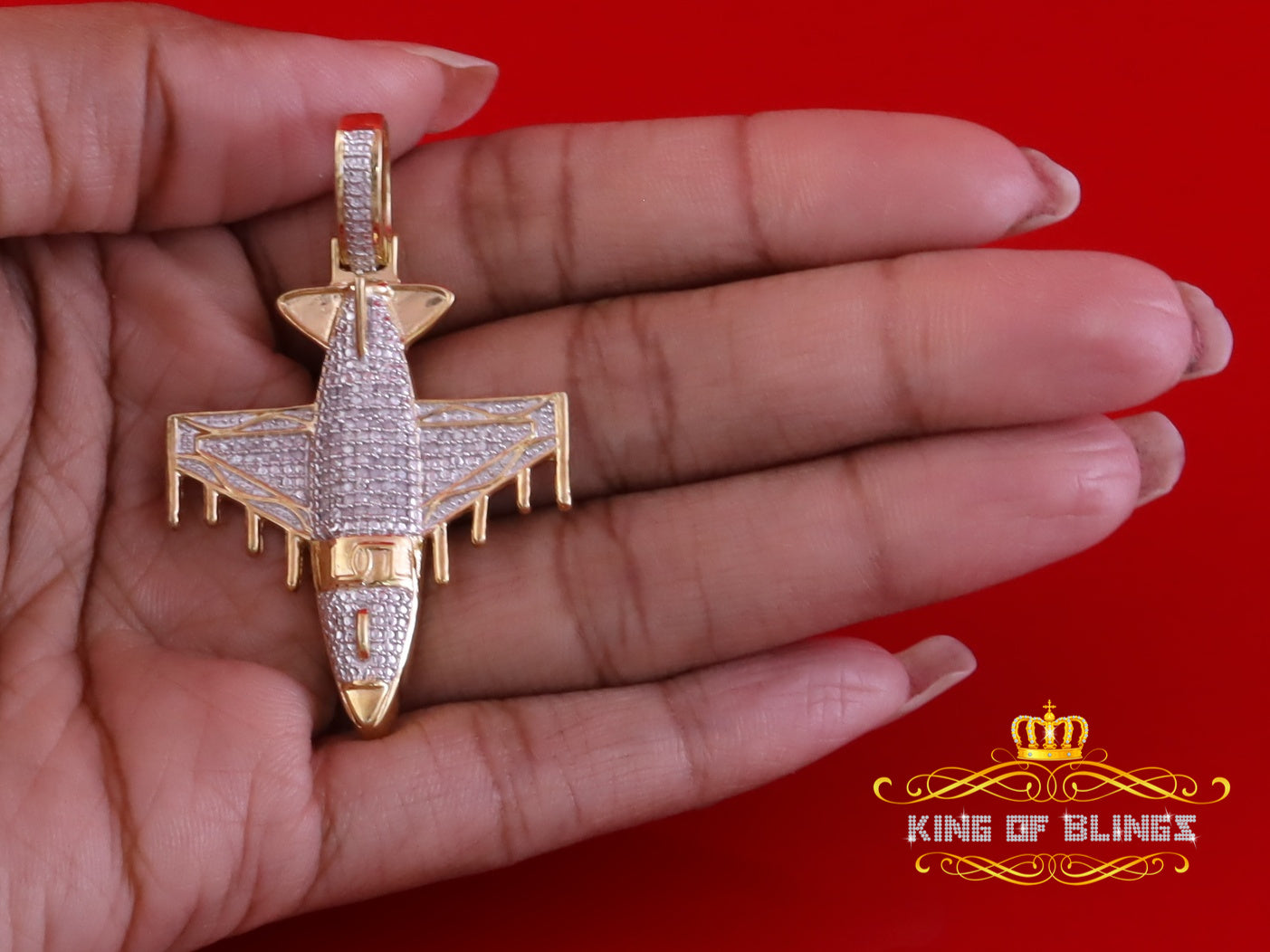 King Of Bling's 925 Sterling Silver Yellow Airoplane Pendant 0.33ct Genuine Diamond Stones King Of Blings