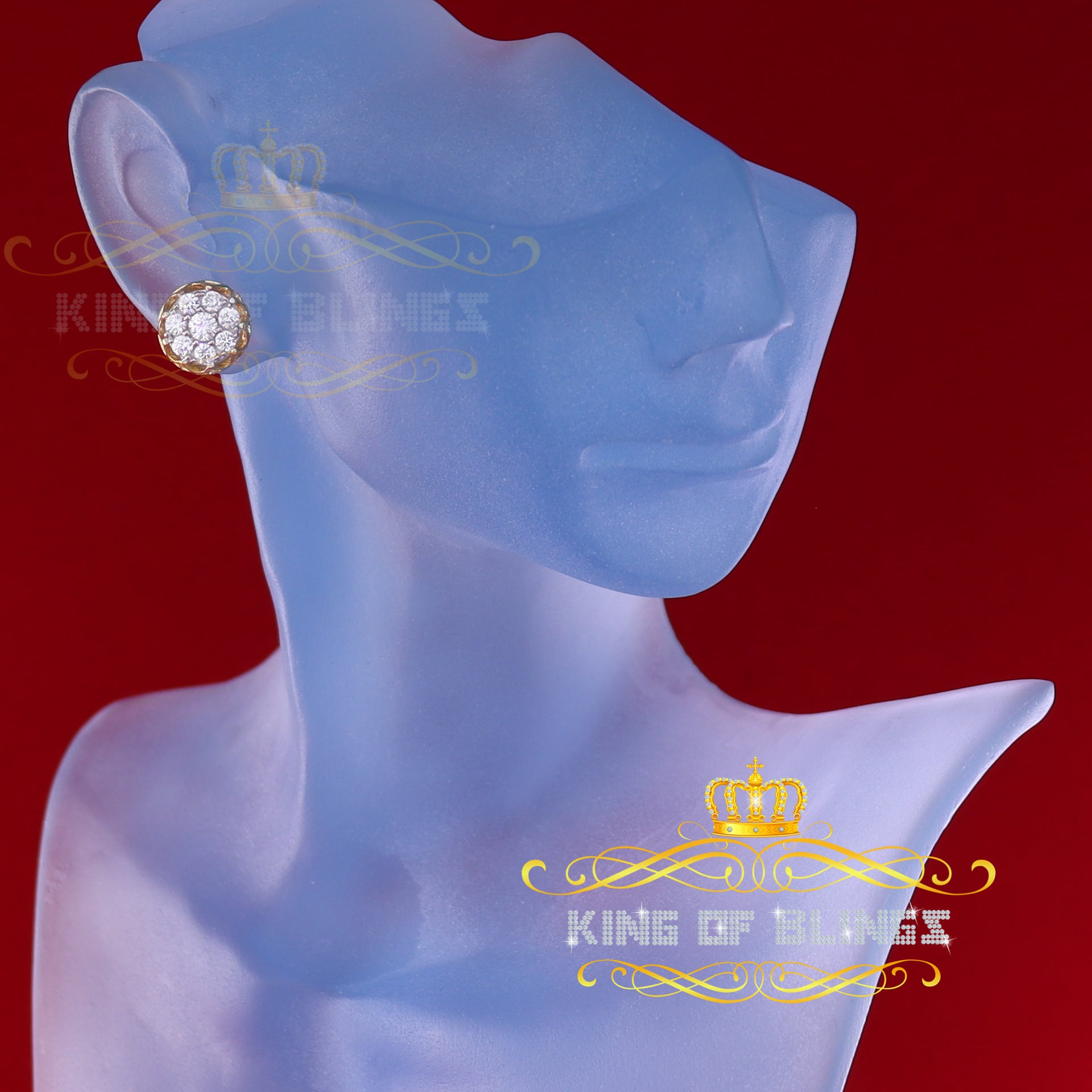 King of Bling's 2.02ct Cubic Zirconia 925 Yellow Silver Women's & Men's Hip Hop Flower Earrings KING OF BLINGS