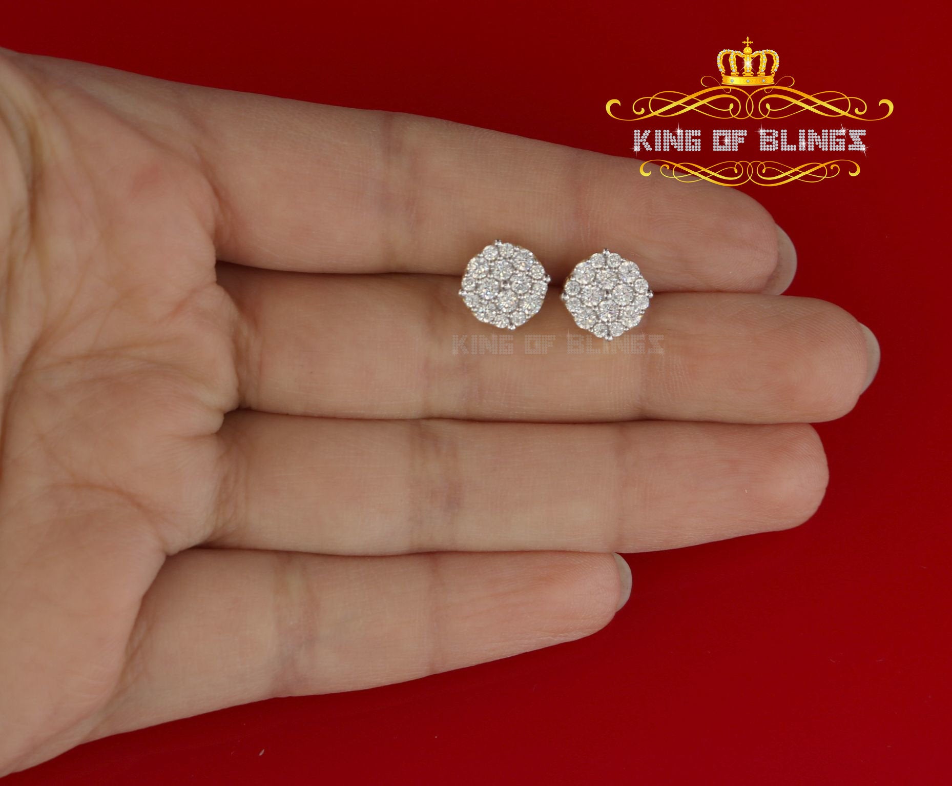 King of Bling's Aretes Para Hombre 925 Yellow Silver 2.0ct Cubic Zirconia Round Women's Earrings KING OF BLINGS