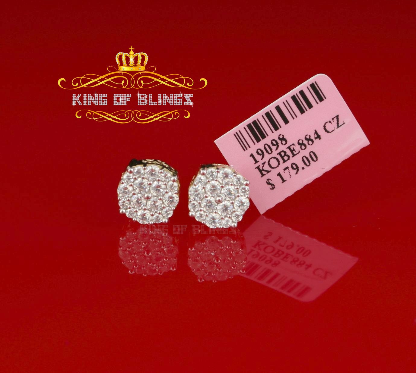 King of Bling's Aretes Para Hombre 925 Yellow Silver 2.0ct Cubic Zirconia Round Women's Earrings KING OF BLINGS