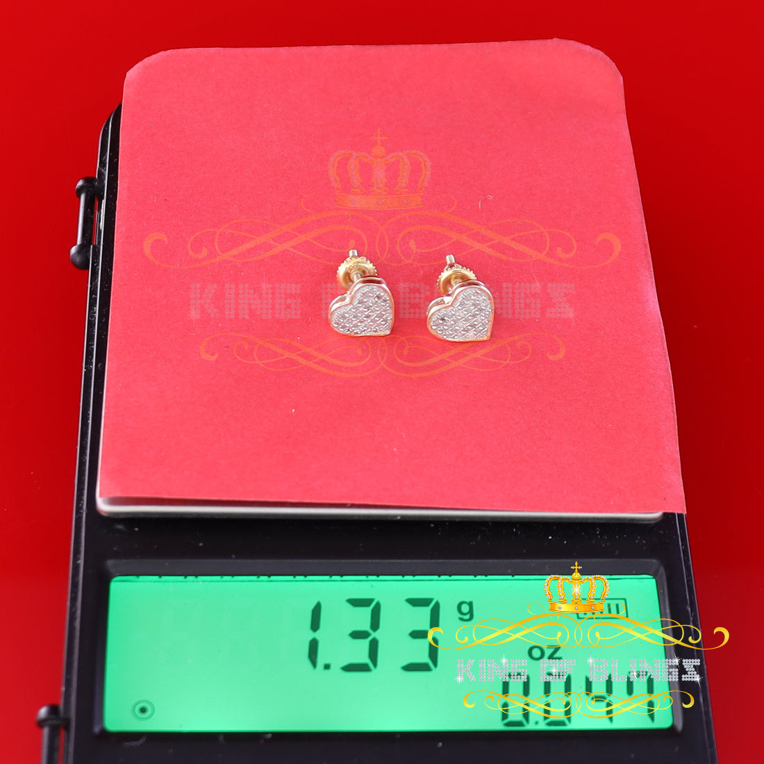 King of Blings-Aretes Para Hombre Heart 925 Yellow Silver 0.25ct Diamond Men & Women Earrings KING OF BLINGS