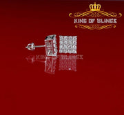 King of Blings- White 925 Sterling Silver 2.06ct Cubic Zirconia Ladies Hip Hop Square Earrings KING OF BLINGS