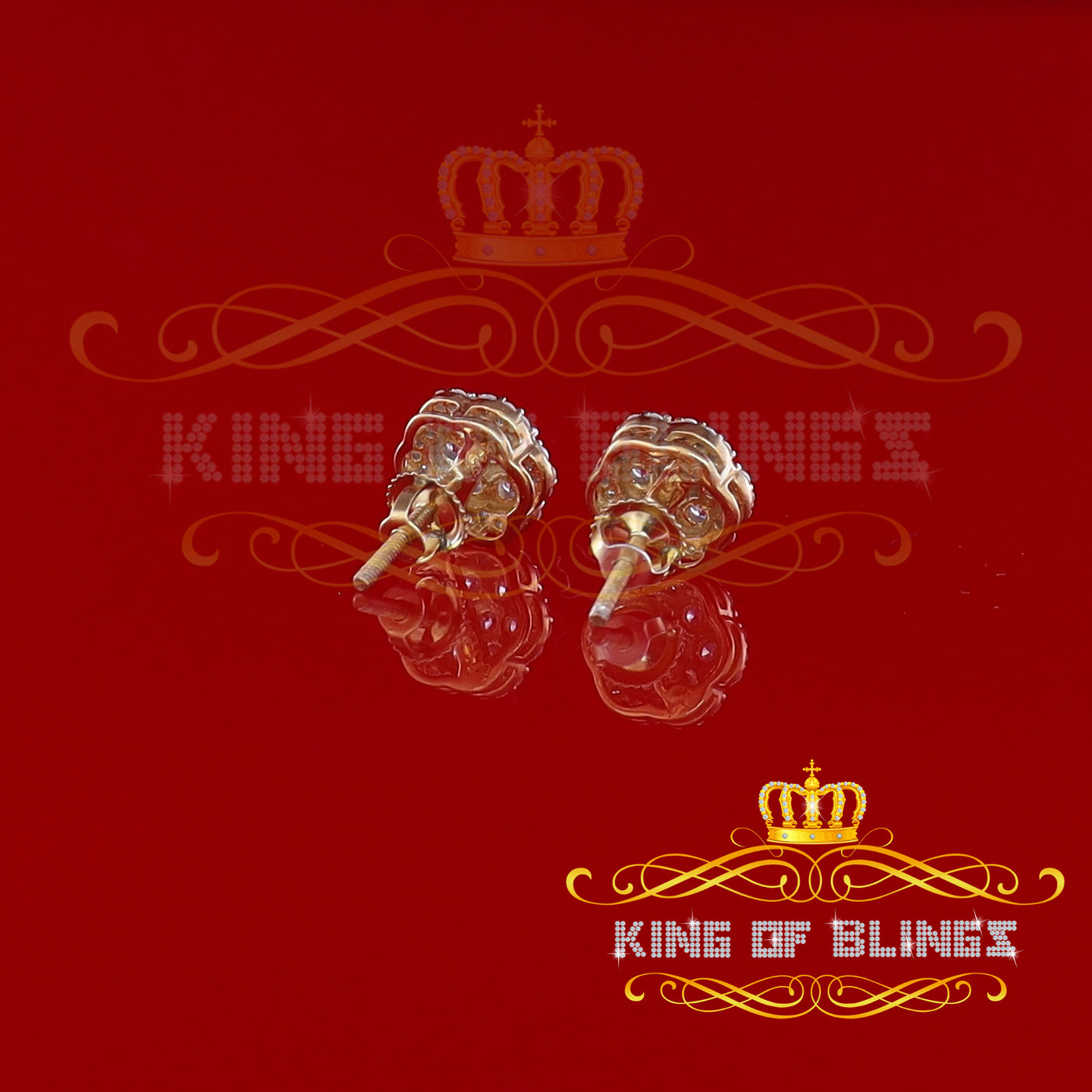 King of Bling's Aretes Para Hombre Yellow Silver 1.22ct Cubic Zirconia Flower Women's Earrings KING OF BLINGS