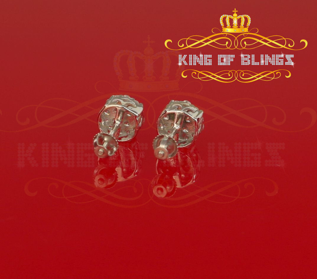 King of Blings- 925 White Silver Aretes Para Hombre 0.87ct Cubic Zirconia Round Women's Earring KING OF BLINGS