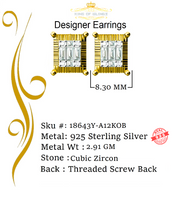 King of Bling's 925 Yellow 0.44ct Cubic Zirconia Silver Women's & Men's Hip Hop Square Earrings KING OF BLINGS