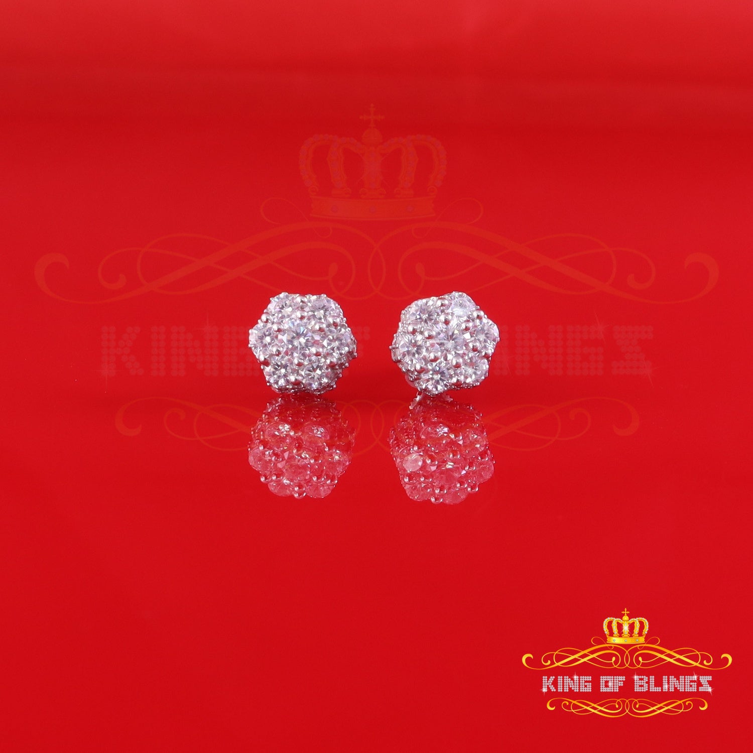 King of Blings- 2.00ct Cubic Zirconia 925 White Silver Sterling Hip Hop Floral Women's Earrings KING OF BLINGS