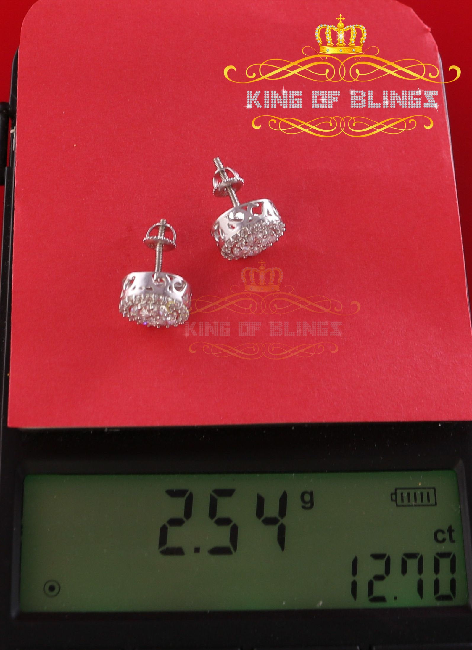 King of Blings- White 925 Sterling Silver 1.77ct Cubic Zirconia Hip Hop Round Earring For Ladies KING OF BLINGS