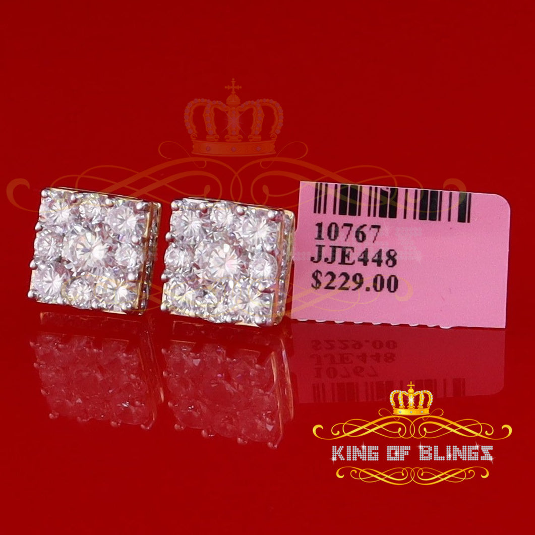 King of Bling's Yellow 2.28ct Cubic Zirconia 925 Sterling Silver Hip Hop Square Ladies Earrings KING OF BLINGS
