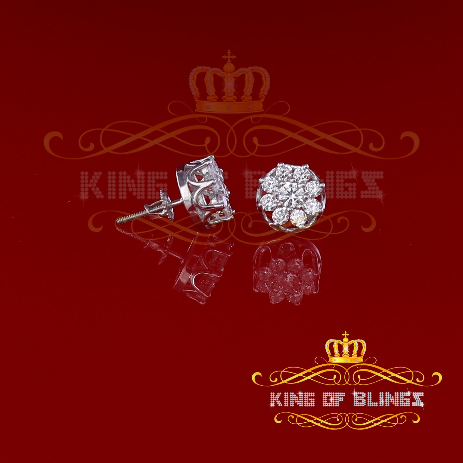 King of Blings- 1.94ct Cubic Zirconia 925 White Sterling Silver Women's Hip Hop Flower Earrings KING OF BLINGS