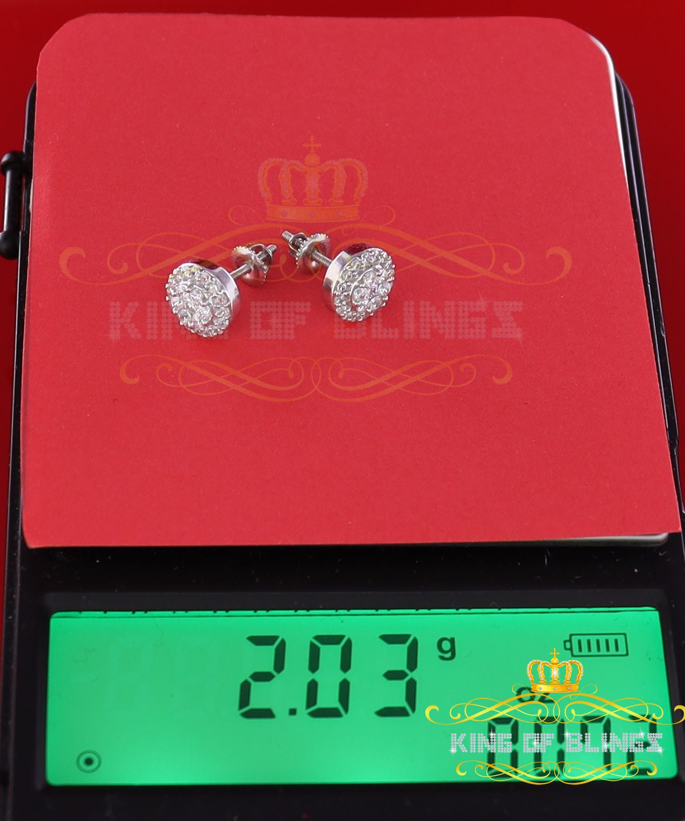 King of Blings- 925 White Silver 0.90ct Cubic Zirconia Women's & Men's Hip Hop Floral Earrings KING OF BLINGS