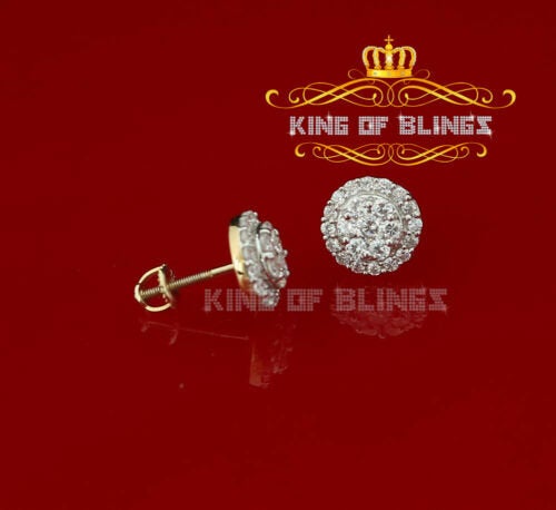 King of Bling's 925 Yellow Silver 1.96ct Cubic Zirconia Women's & Men's Hip Hop Round Earrings KING OF BLINGS