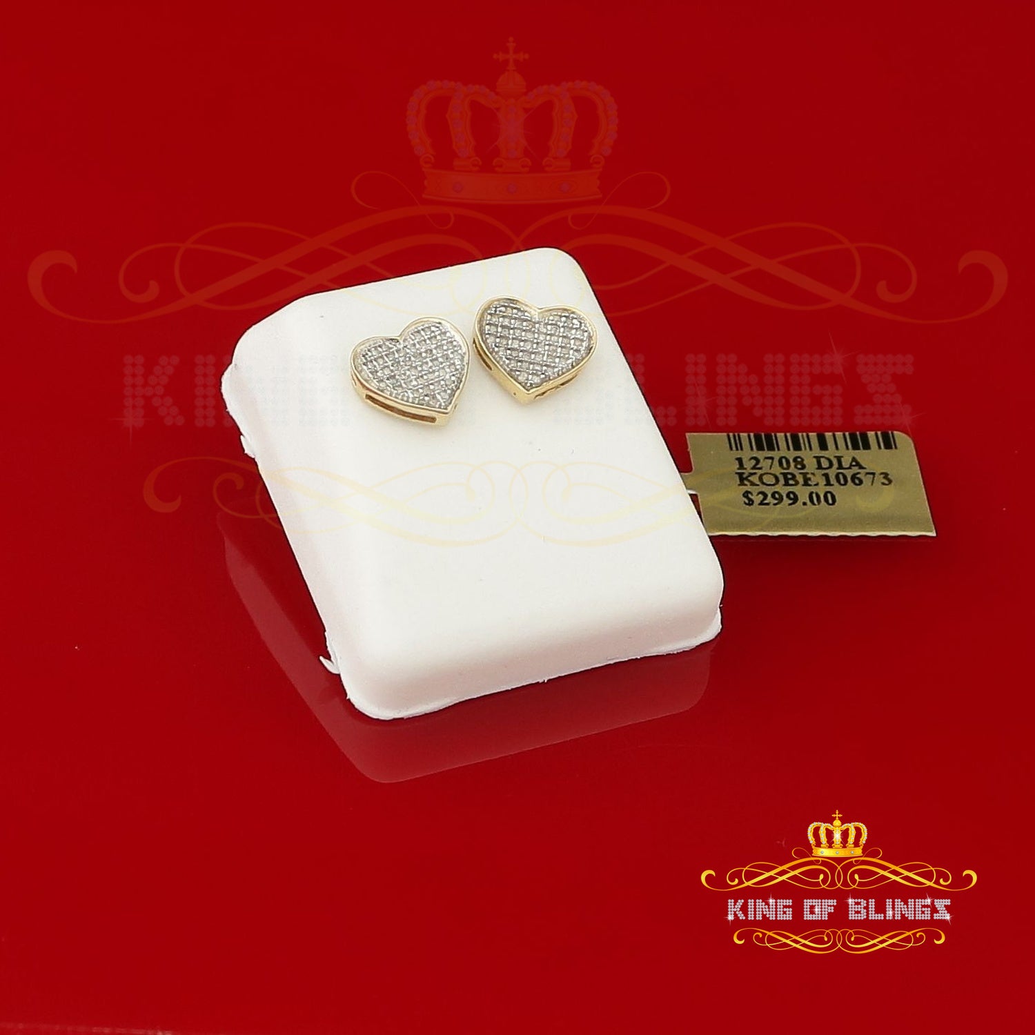 King of Blings-Aretes Para Hombre Heart 925 Yellow Silver 0.25ct Diamond Women's /Men's Earring KING OF BLINGS