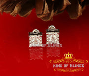 King of Blings- Hip Hop 925 White Silver 1.68ct Cubic Zirconia Women's / Men's Square Earrings KING OF BLINGS