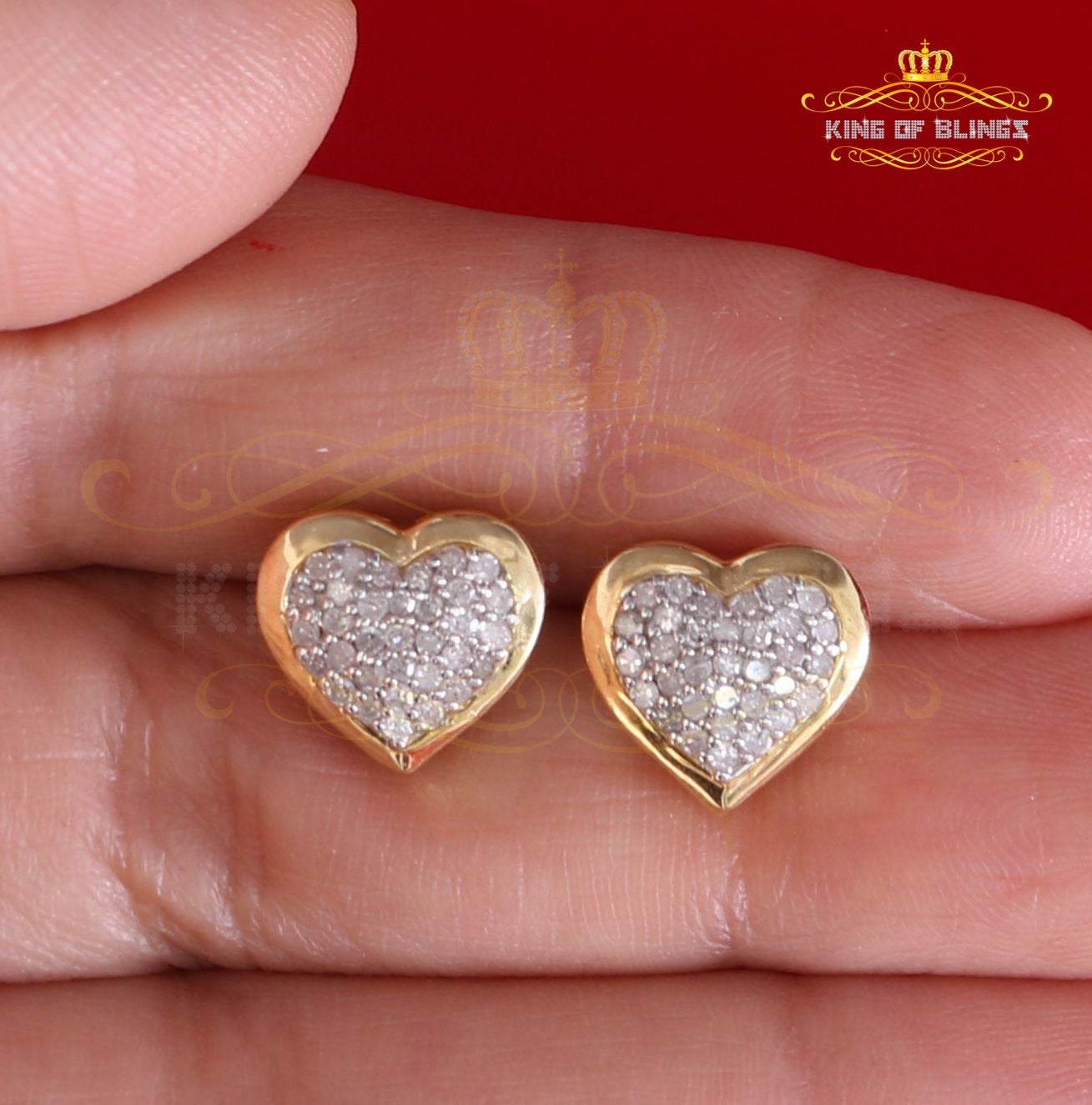 King of Blings-Aretes Para Hombre Heart 925 Yellow Silver 0.25ct Diamond Women's /Men's Earring KING OF BLINGS