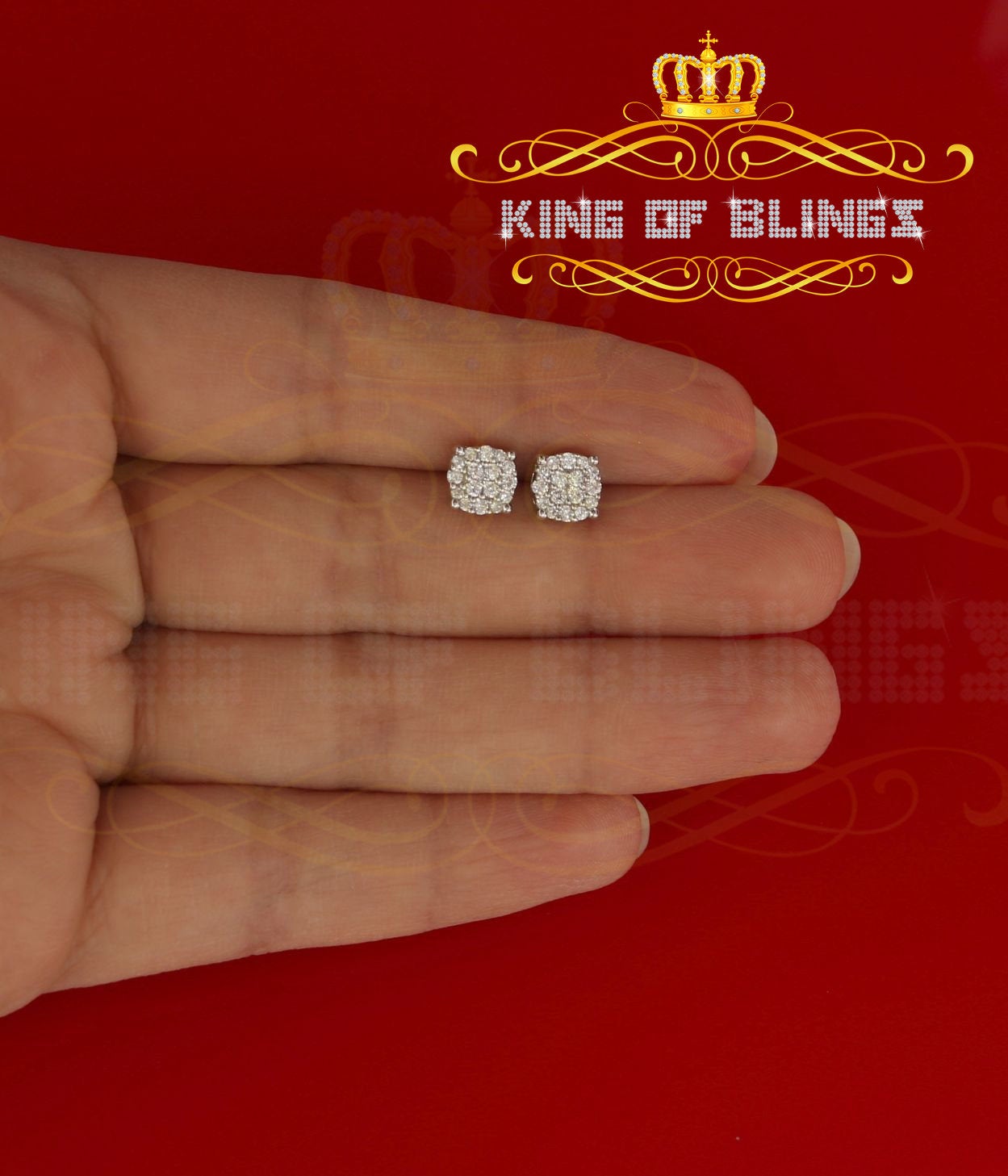 King of Blings- Aretes Para Hombre 925 White Silver 0.84ct Cubic Zirconia Round Women's Earring KING OF BLINGS