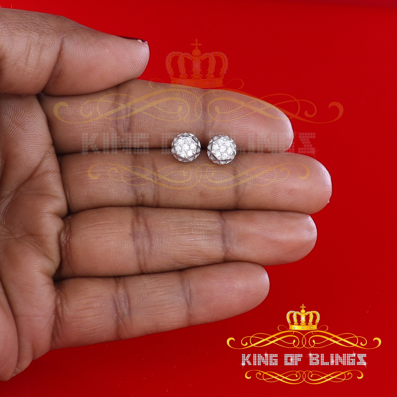 King of Blings- 925 White Silver Sterling 0.36ct Cubic Zirconia Hip Hop Floral Women's Earrings KING OF BLINGS