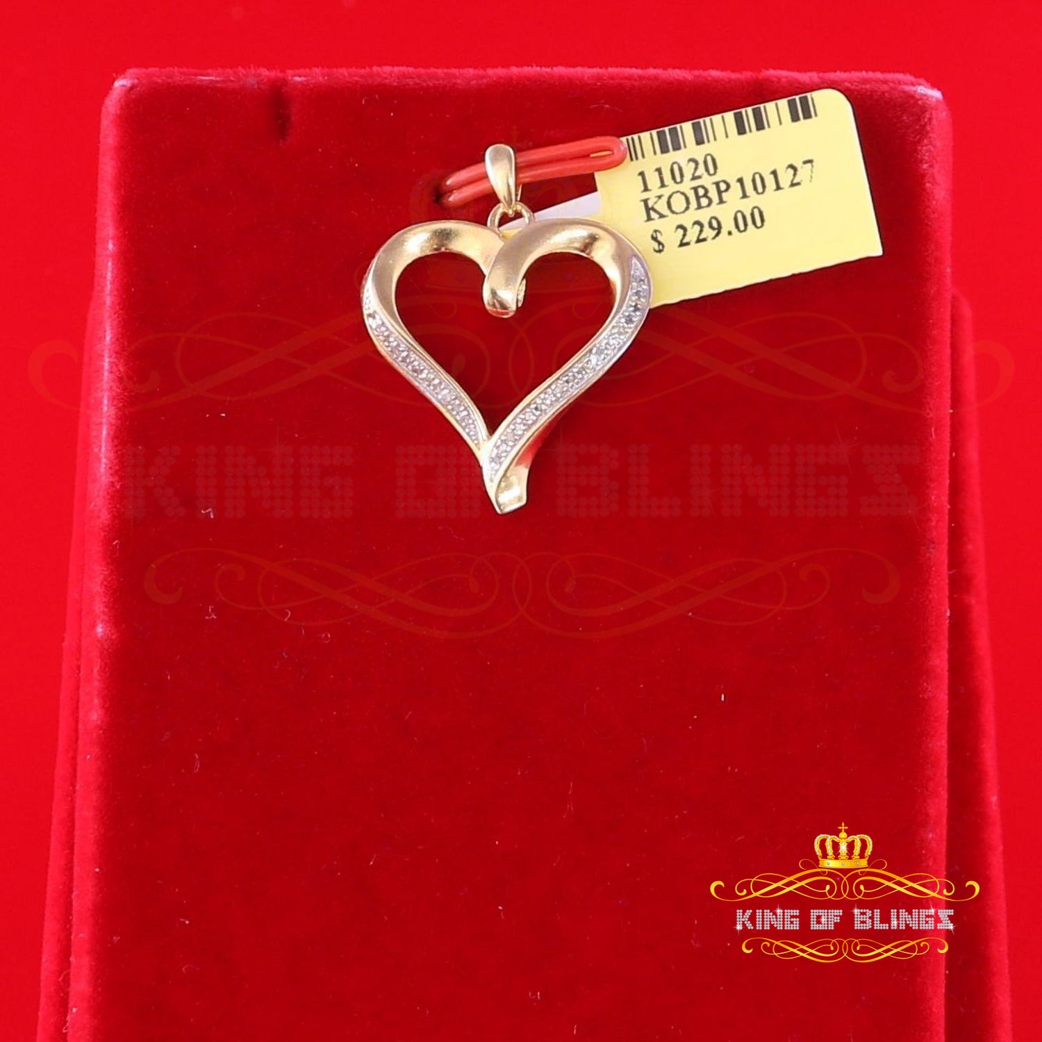 King Of Bling's Real 0.08ct Diamond 925 Sterling Silver HEART Charm Necklace Yellow Pendant KING OF BLINGS