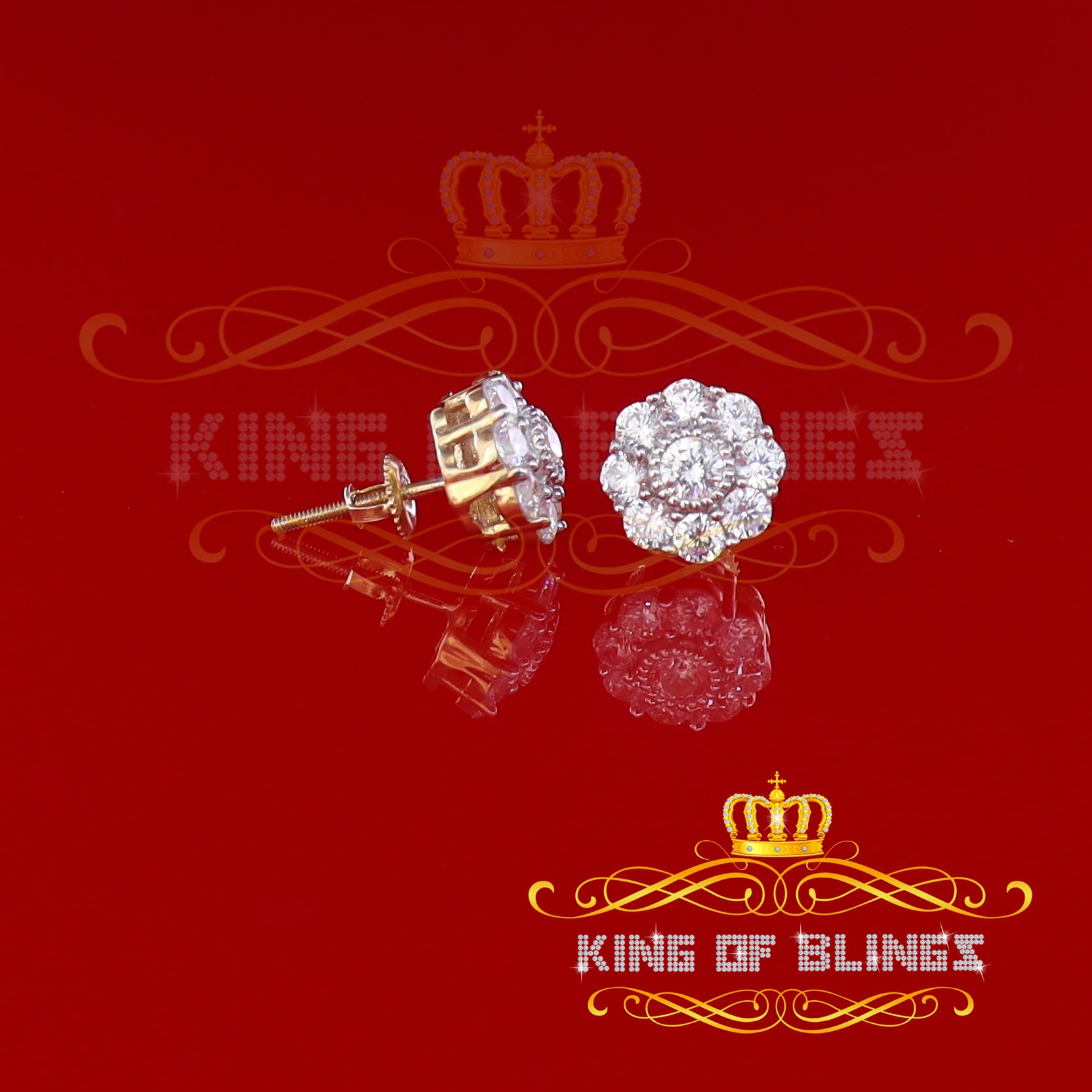King of Bling's 925 Yellow Silver 2.88ct Cubic Zirconia Women's & Men's Hip Hop Floral Earrings KING OF BLINGS