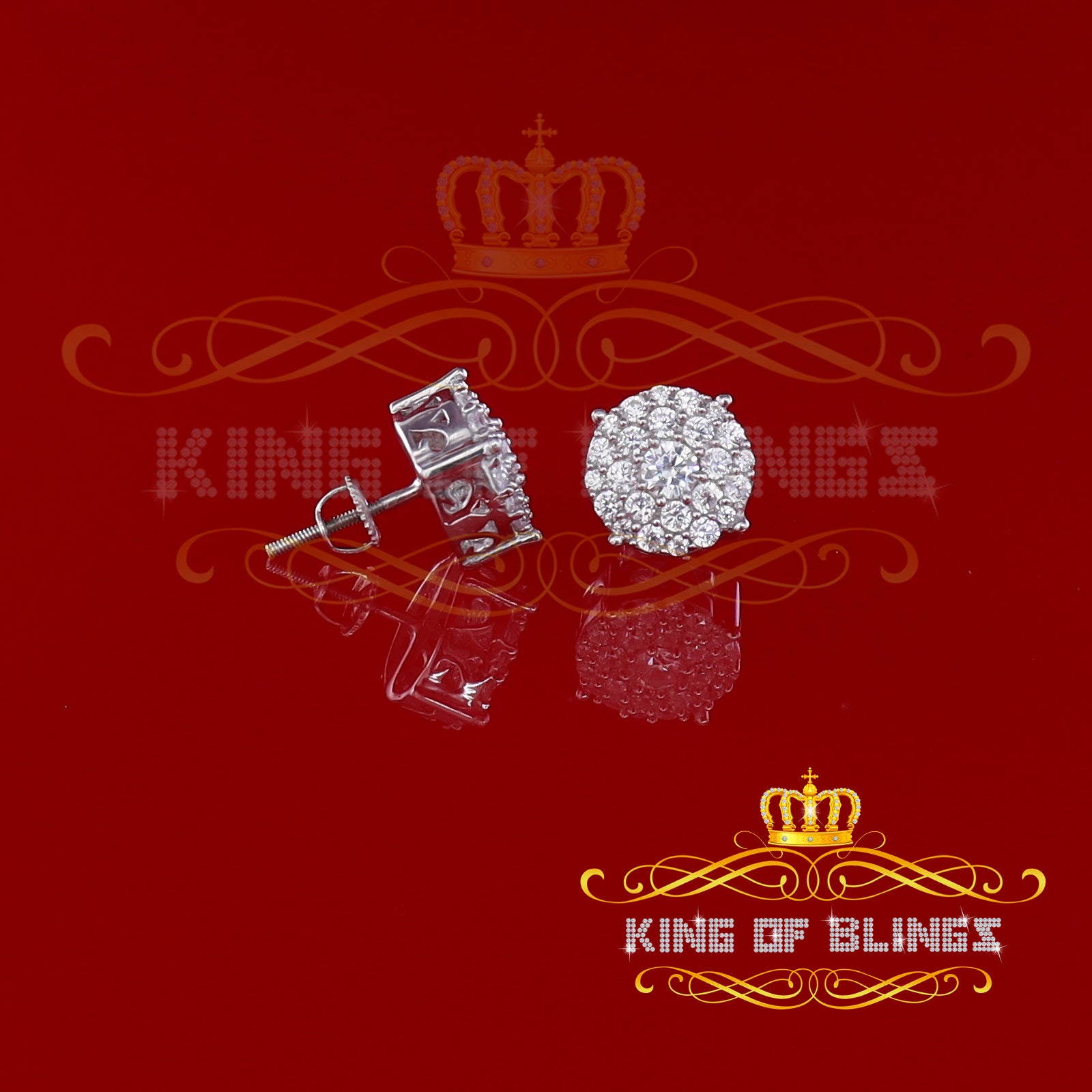 King of Blings- Aretes Para Hombre 925 White Silver1.22ct Cubic Zirconia Round Women's Earrings KING OF BLINGS