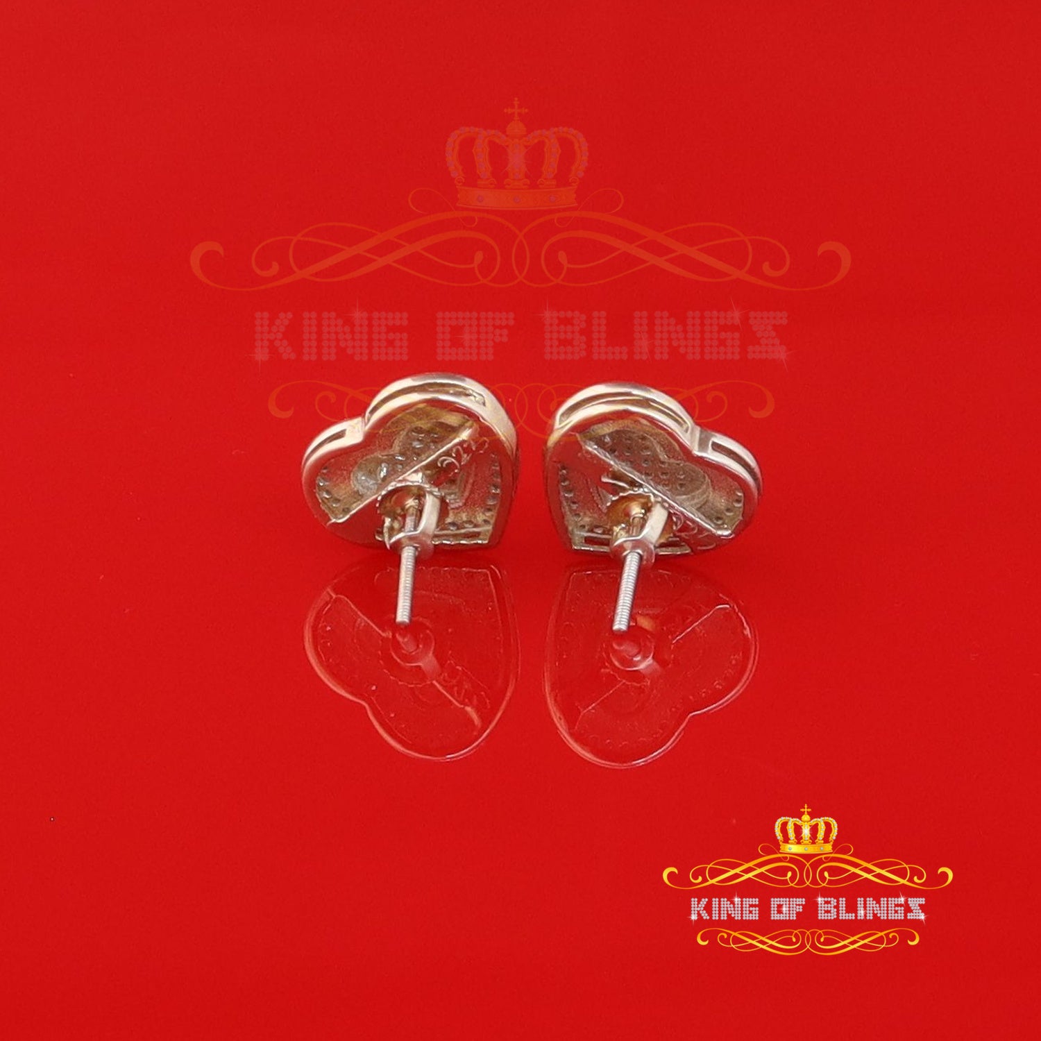 King of Blings-Aretes Para Hombre Heart 925 Yellow Silver 0.30ct Diamond Women's /Men's Earring KING OF BLINGS