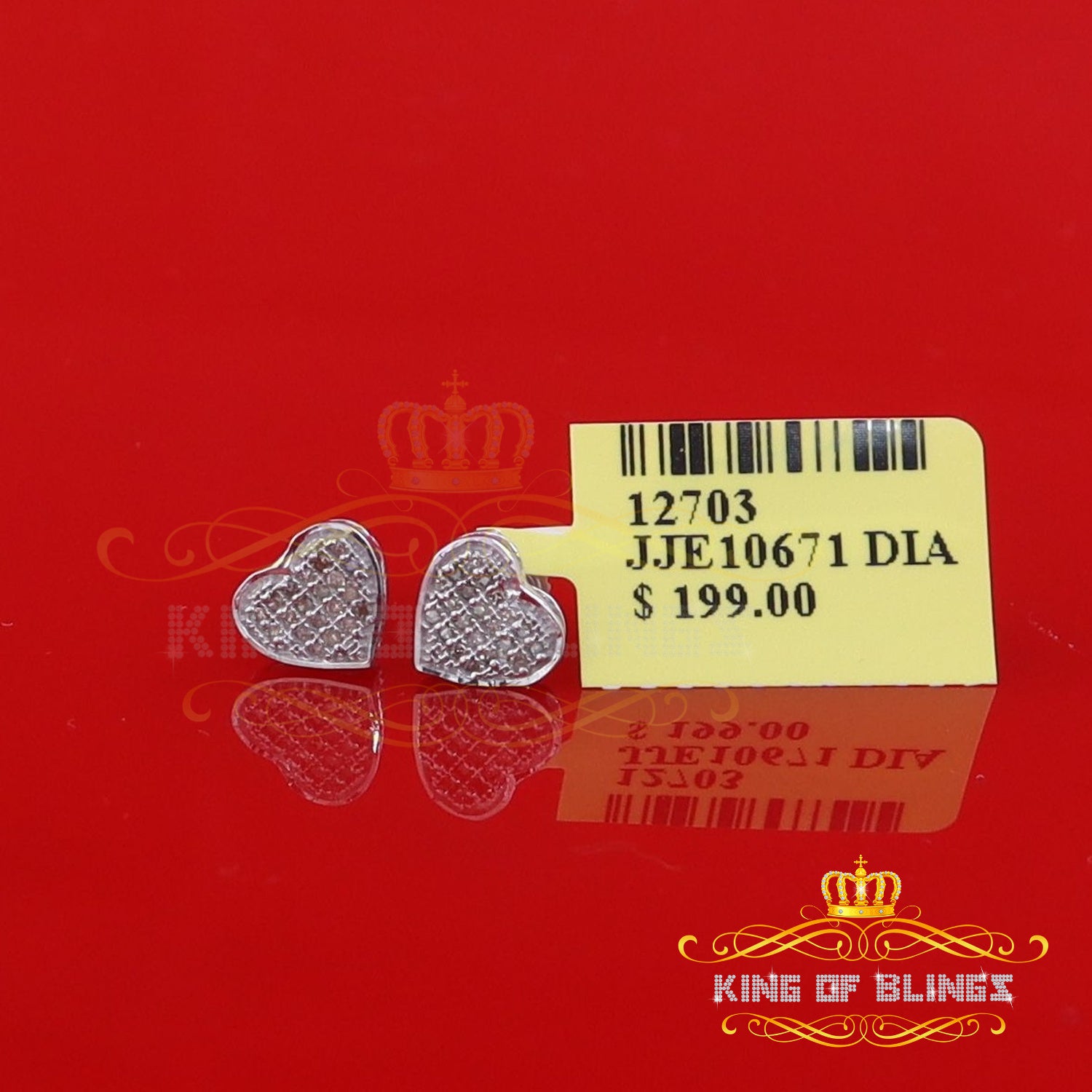 King Of Bling's 925 Sterling Silver 0.10ct Diamond Heart Earrings For Women White Stud For Men KING OF BLINGS