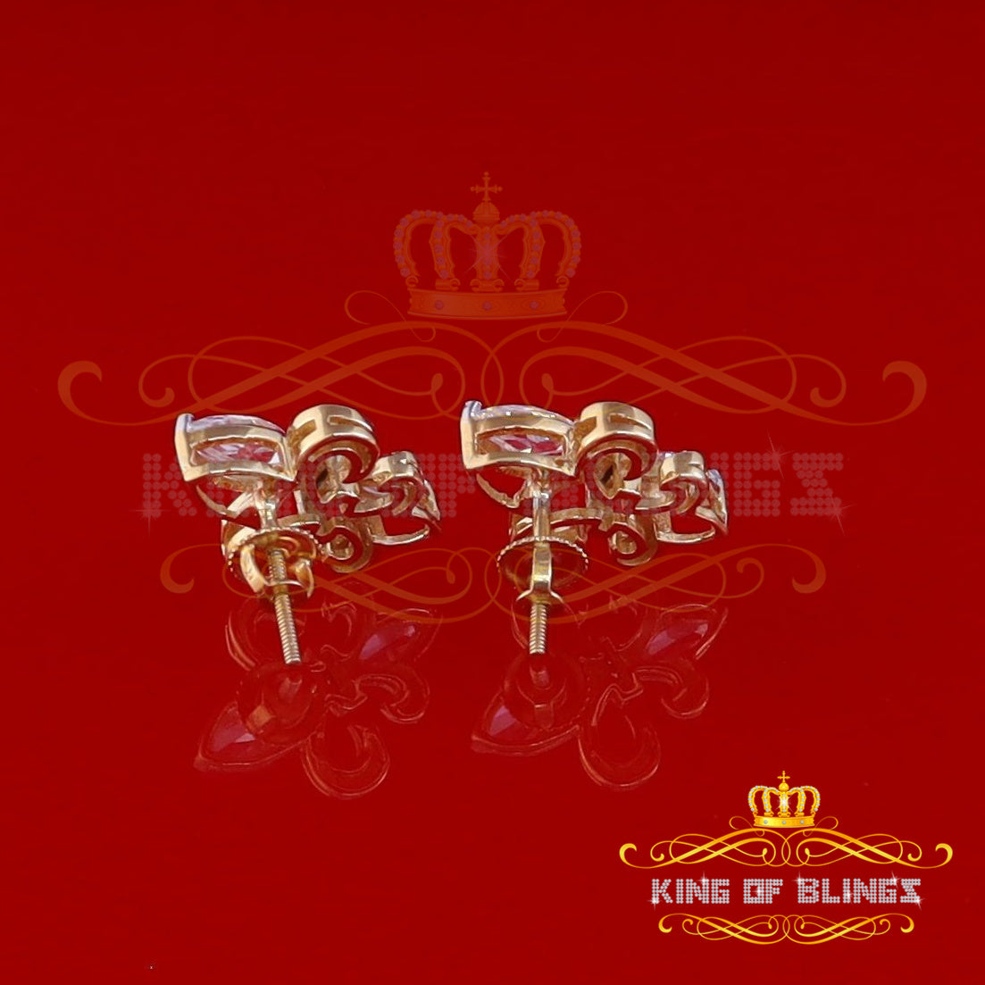 King of Bling's 925 Yellow Silver Ladies Fleur de Lis Screw Back 2.43ct Cubic Zirconia Earrings KING OF BLINGS