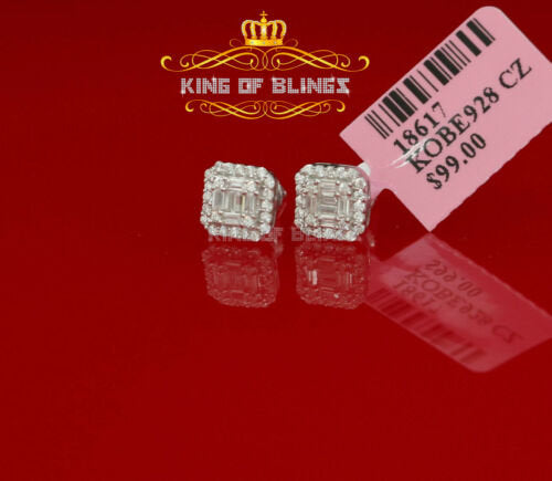 King of Blings- 925 Hip Hop White Sterling Silver 0.64ct Cubic Zirconia Women's Square Earrings KING OF BLINGS