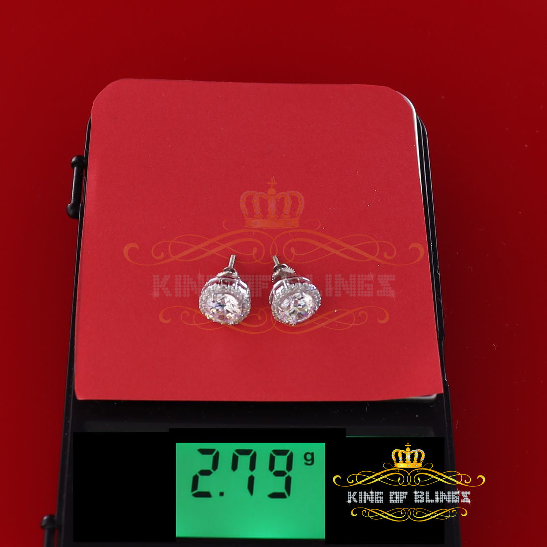 King of Blings- 925 White Silver 4.42ct Cubic Zirconia Women's & Men's Hip Hop Round Earrings KING OF BLINGS