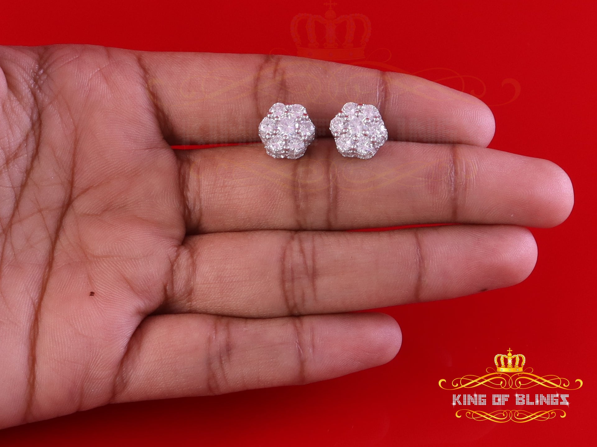 King of Blings- 2.00ct Cubic Zirconia 925 White Silver Sterling Hip Hop Floral Women's Earrings KING OF BLINGS