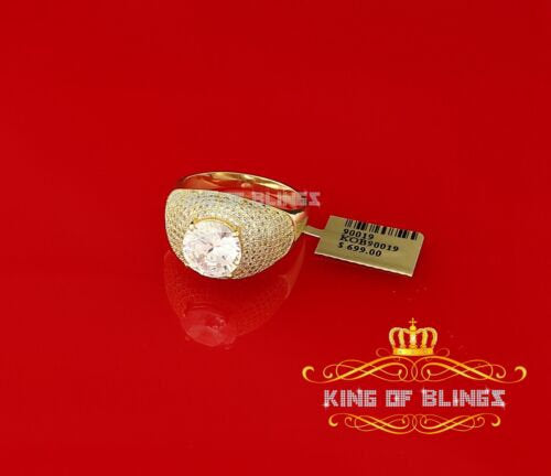 King Of Bling's Sterling Yellow Silver Big One 14.00ct Cubic Zirconia Fashion Round Ring Size 15 KING OF BLINGS