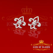 King of Blings- 925 White Silver 0.60ct Cubic Zirconia Fleur de Lis Screw Back Women's Earrings KING OF BLINGS