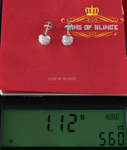 King of Blings- Aretes Para Hombre 925 White Silver 0.64ct Cubic Zirconia Round Women's Earrings KING OF BLINGS