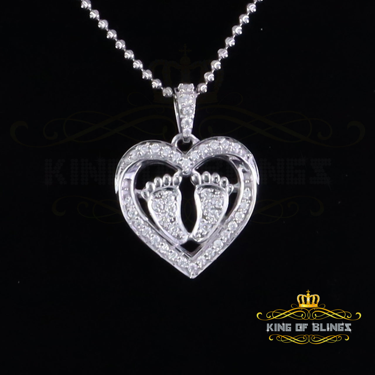 King Of Bling's 925 Silver White Heart Child feet 1.50ct VVS D Moissanite Mom Pendant For Women KING OF BLINGS