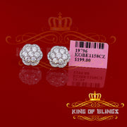 King of Blings- Aretes Para Hombre 925 White Silver 2.7ct Cubic Zirconia Flower Women's Earrings KING OF BLINGS