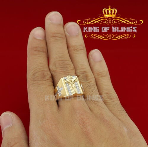 King Of Bling's Jesus Design Yellow Cubic Zirconia 0.45ct Men's Adjustable Ring From SZ 9 to 11 KING OF BLINGS