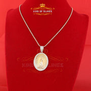 3D Oval Guadalupe Catholic Virgin Mary in CZ Yellow 925 Silver 1.63ct Pendant KING OF BLINGS